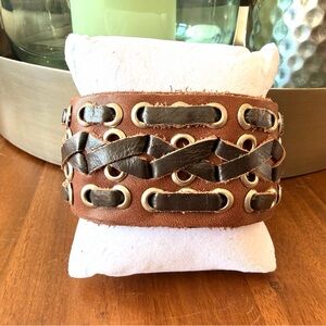 Artisan Brown Leather Bracelet with Silver Accents
